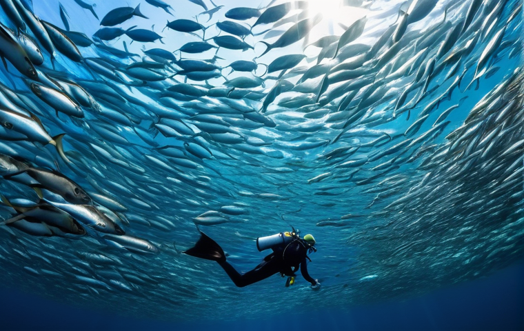 세부 섬 스쿠버다이빙 명소 - **Prompt: Moalboal Sardine Run Spectacle**
A breathtaking underwater scene capturing the famed M...