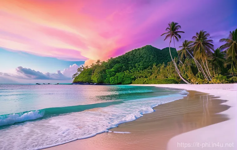 필리핀 비자 발급 절차 - **Paradise Sunset on a Philippine Beach:** A wide shot of a pristine white-sand beach in the Philipp...