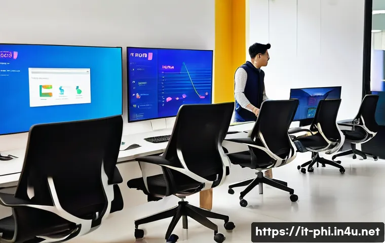 필리핀 IT 아웃소싱 산업 - **Prompt:** A vibrant, sunlit, modern open-plan tech office in Manila. A diverse group of young, smi...