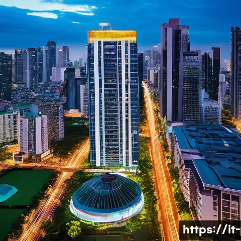 필리핀 부동산 투자 가이드 - A vibrant urban skyline of Manila at sunset, showcasing modern high-rise condominiums and luxury apa...