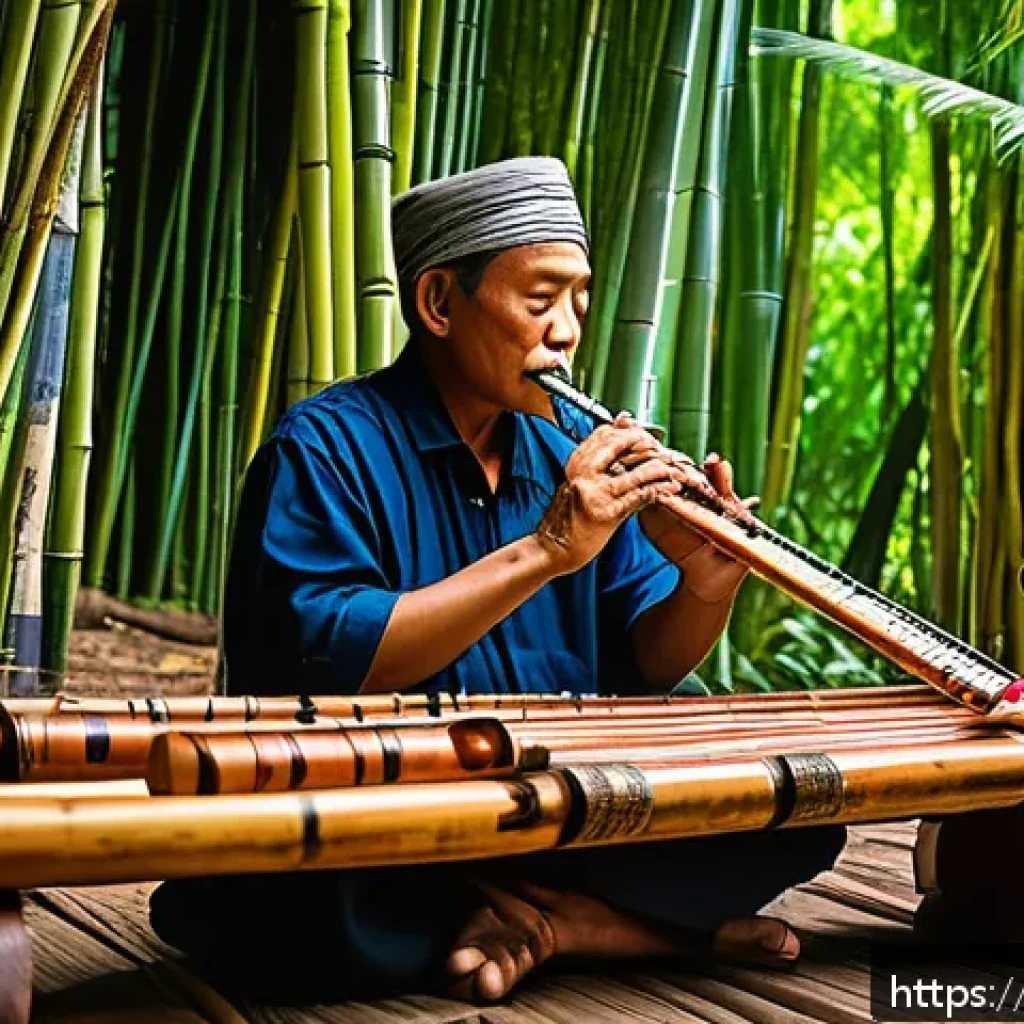 필리핀 전통악기 쿠디옹 - A traditional Filipino indigenous musician playing the Kudyong bamboo flute during a vibrant cultura...