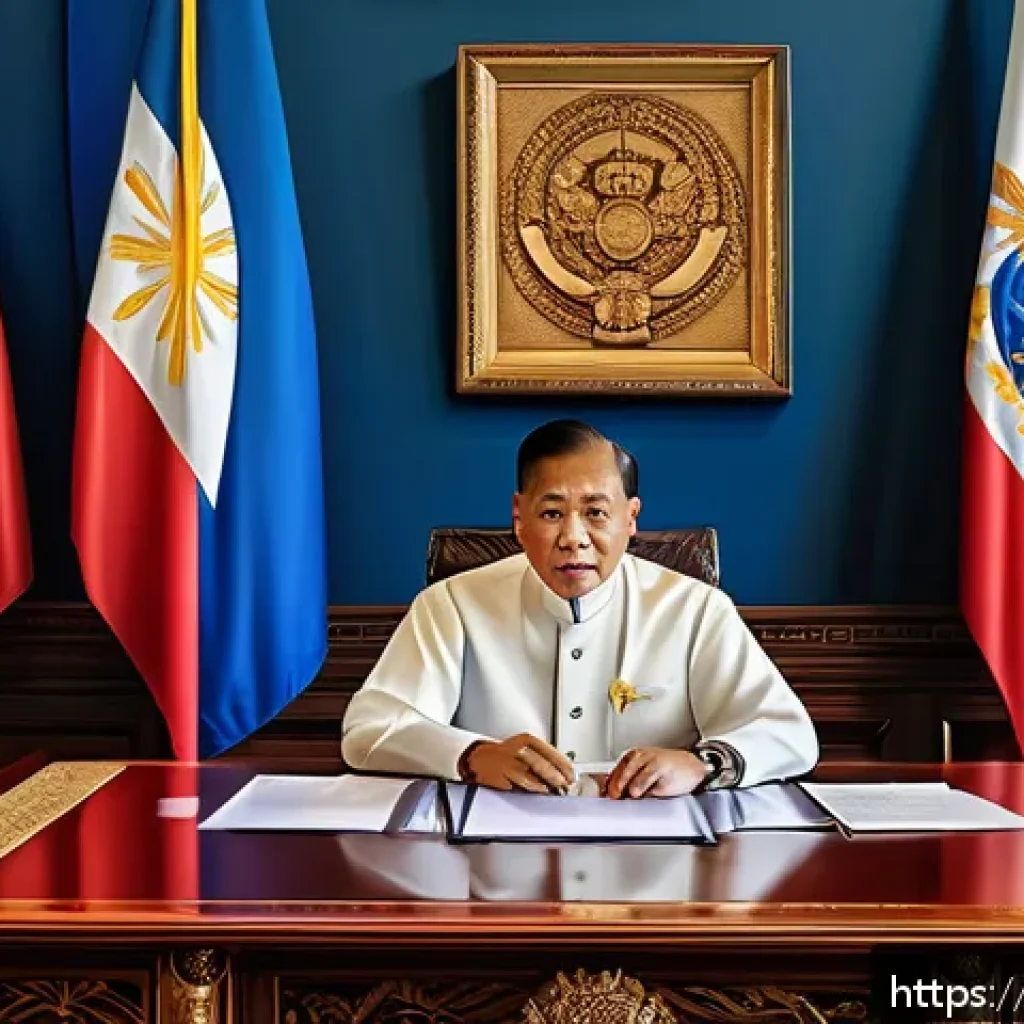 필리핀 정치 구조 이해 - A detailed and vibrant digital painting of the Philippine President’s office interior, showcasing th...