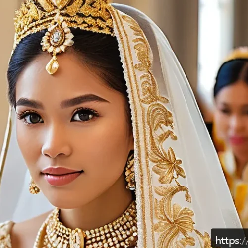 Home 31 필리핀 결혼식 문화 - A Filipino bride dressed in an elegant traditional piña fabric wedding gown with intricate golden em...