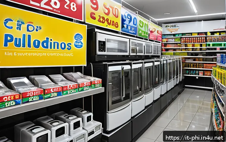 필리핀 가전제품 구매 팁 - A vibrant Filipino electronics market scene in Manila, showcasing a variety of home appliances like ...